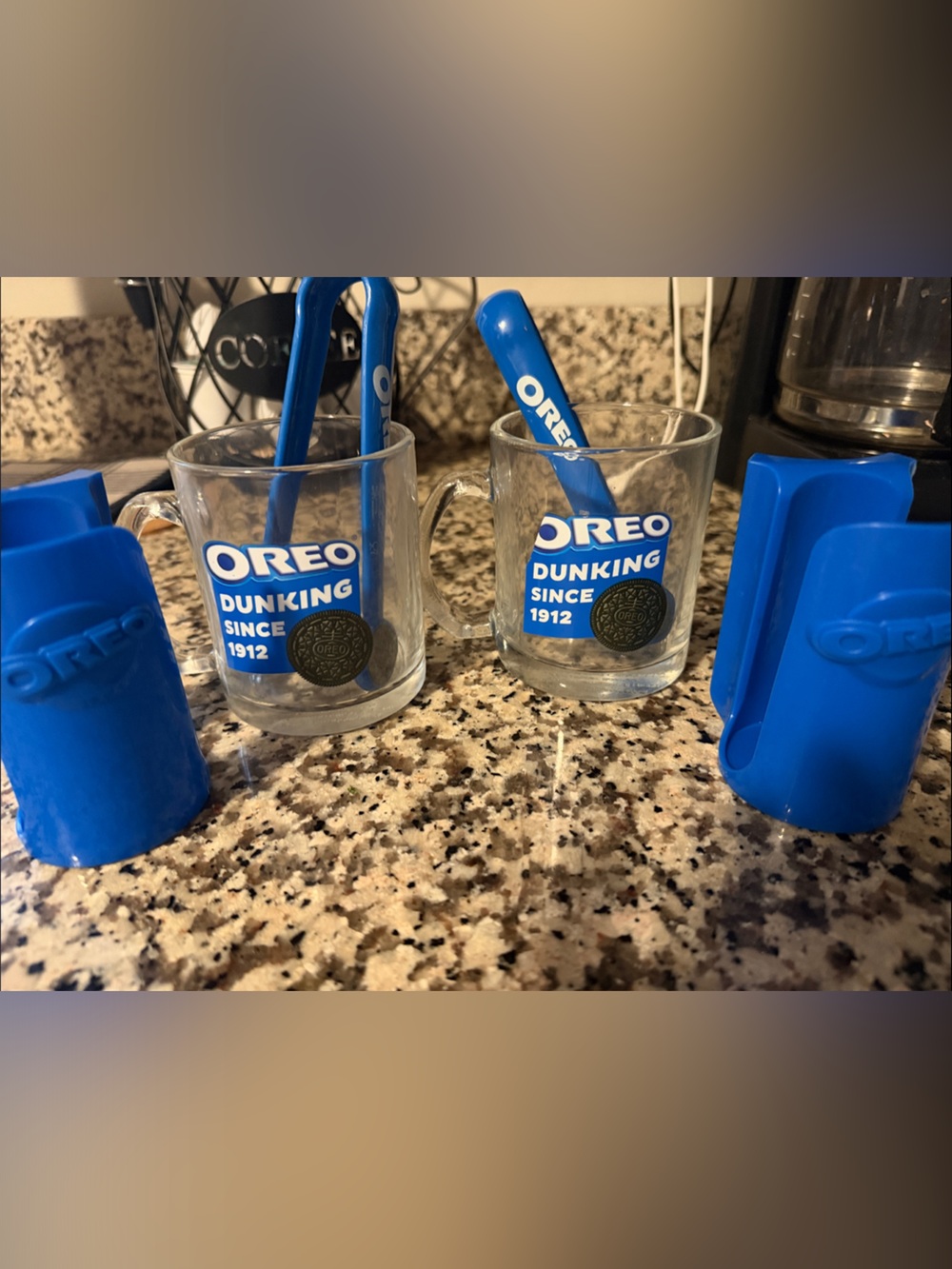Blue Dunking Mug Set with Spoon and Silicone Holders